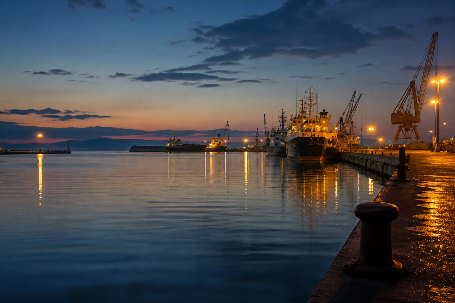 Harbour at dusk — contact International Seaborn Maritime